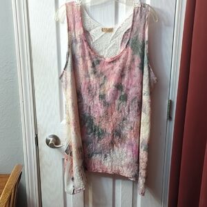 Lavish Pink and Gray Asymmetrical Sleeveless Tank Top